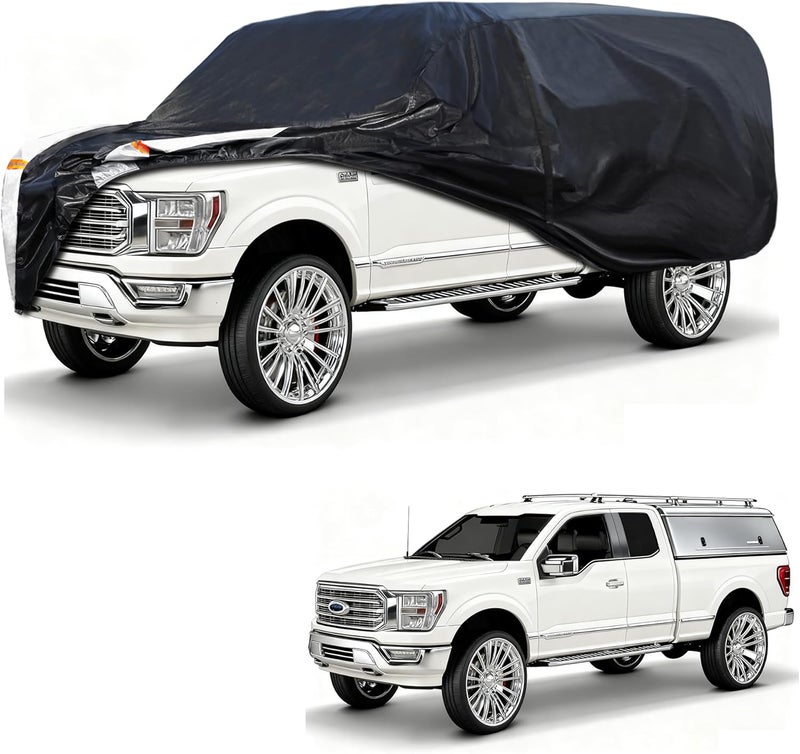 Cotryvox Truck Cover with Camper Shell Topper, Universal Fit Ford F-Series,Chevy Silverado,Dodge Ram, GMC Sierra and Toyota Tundra etc, Truck Cover Waterproof All Weather with Door Zipper(Length:228 to 242 in) - Image 1
